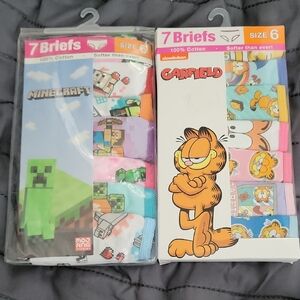 Minecradt And Garfield Kids Briefs 7-Pack Each size 6